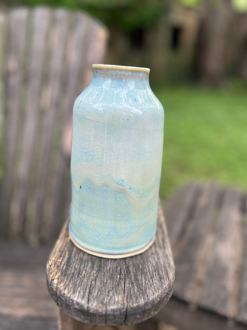 blue ceramic bottle vase