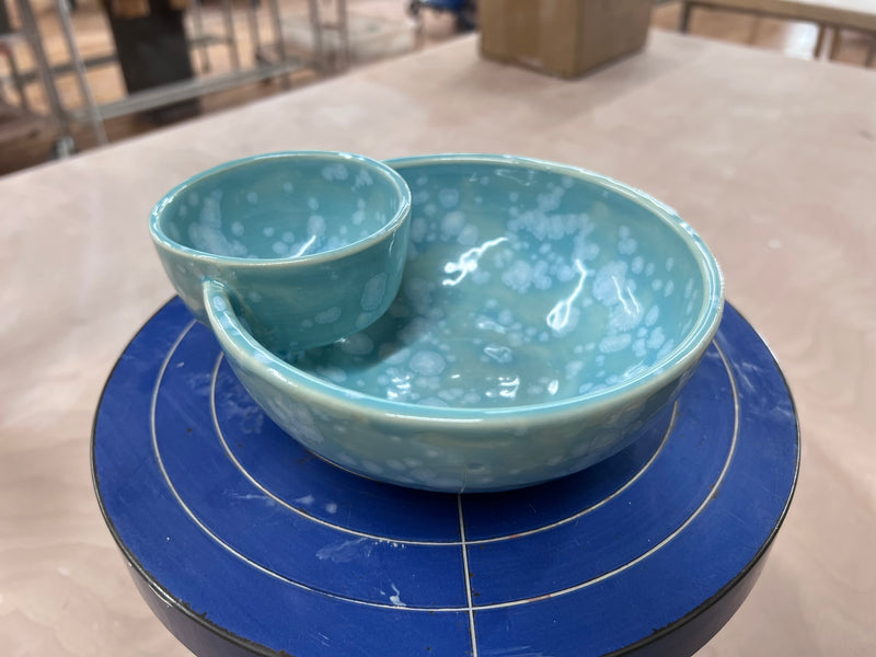 turquoise bloom glazed ceramic bowl with nested smaller bowl