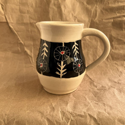 Small White Pitcher with Bold Flowers
