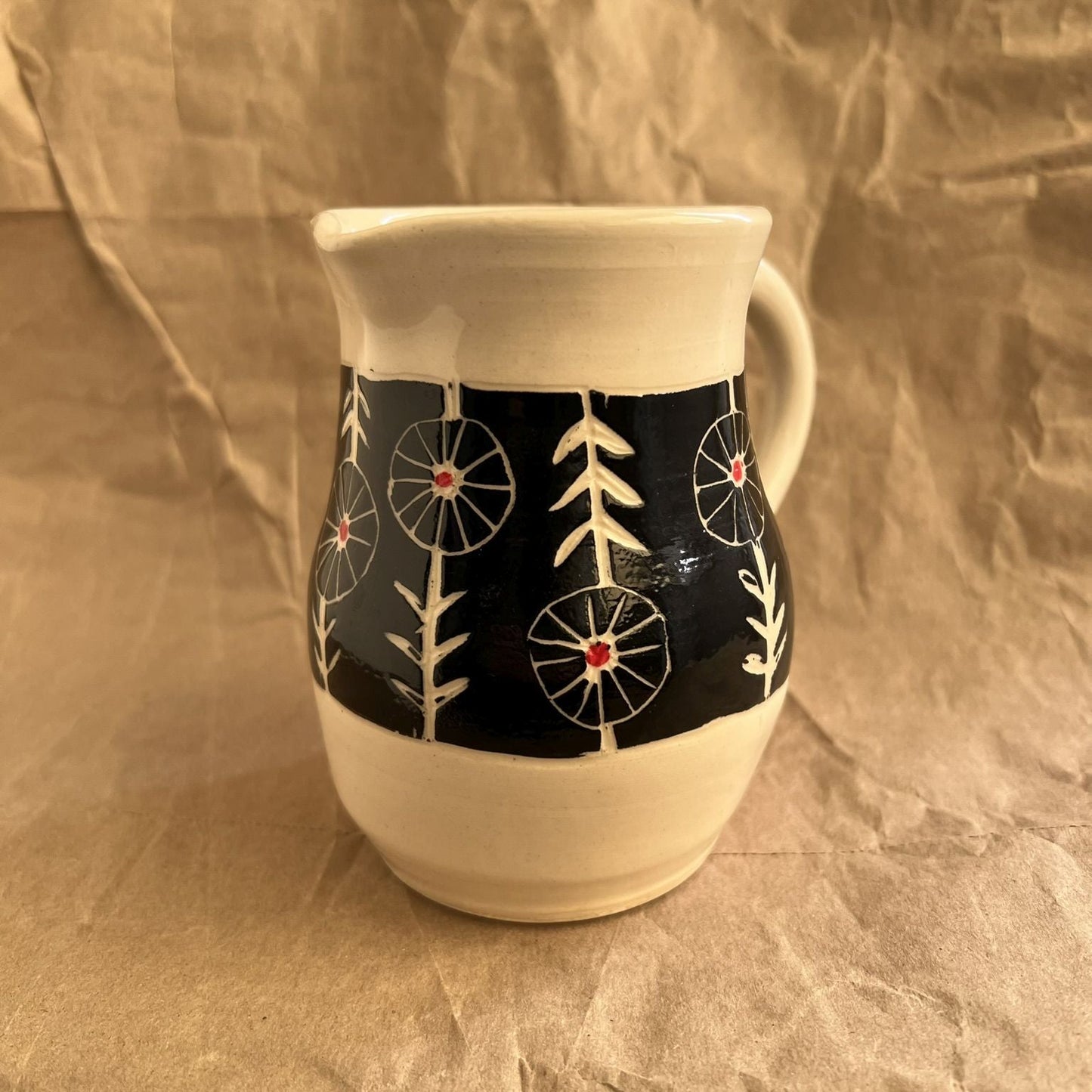 Small White Pitcher with Bold Flowers