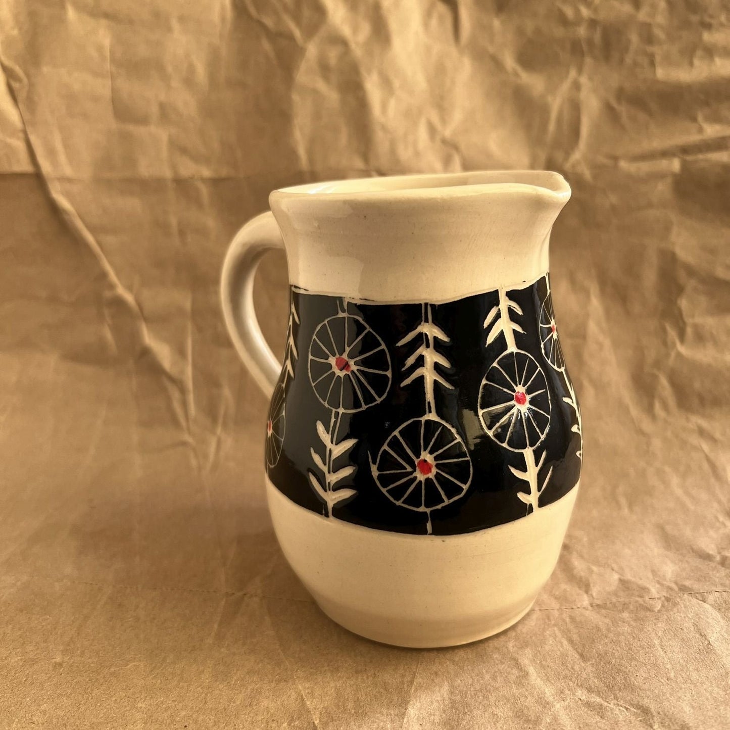 Small White Pitcher with Bold Flowers