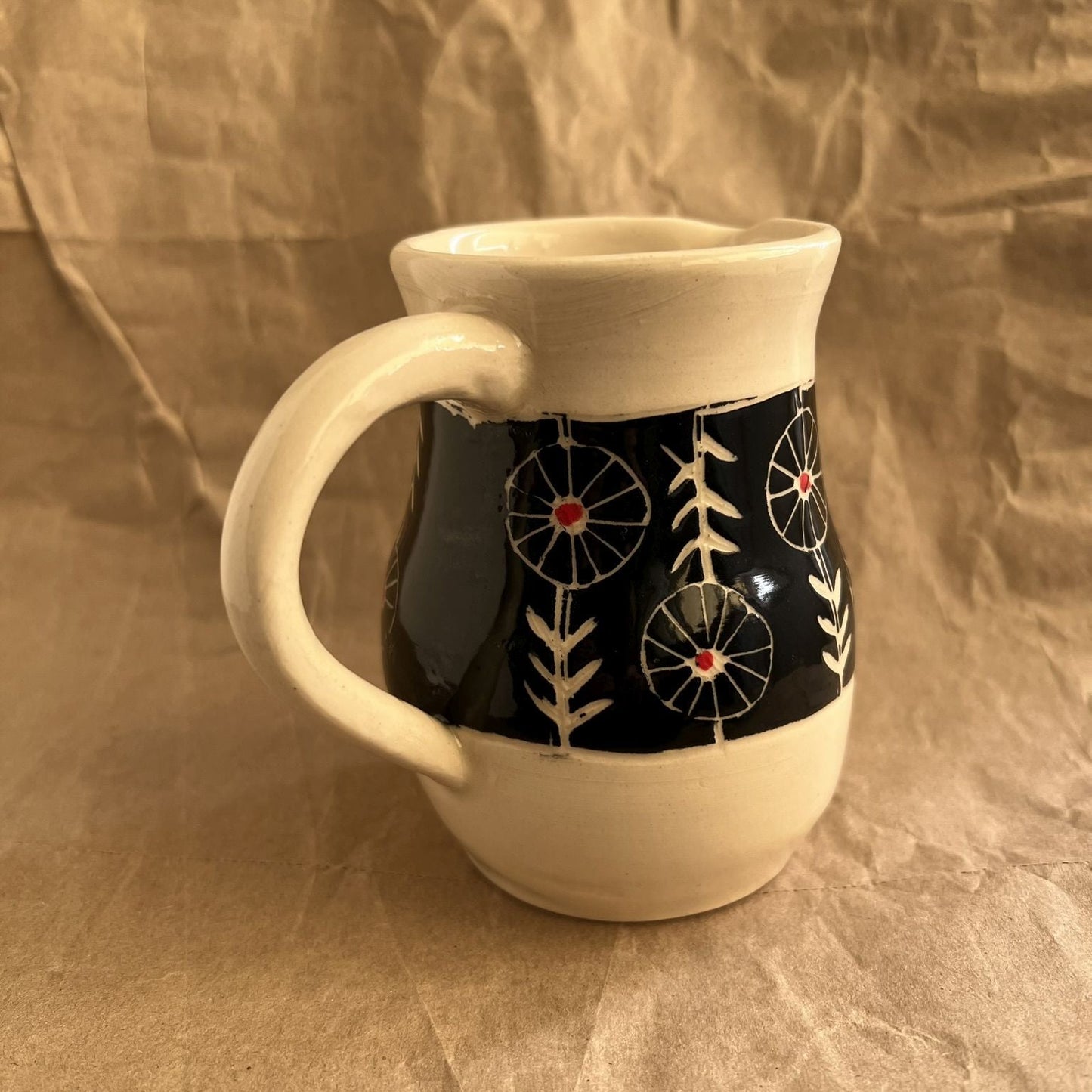 Small White Pitcher with Bold Flowers